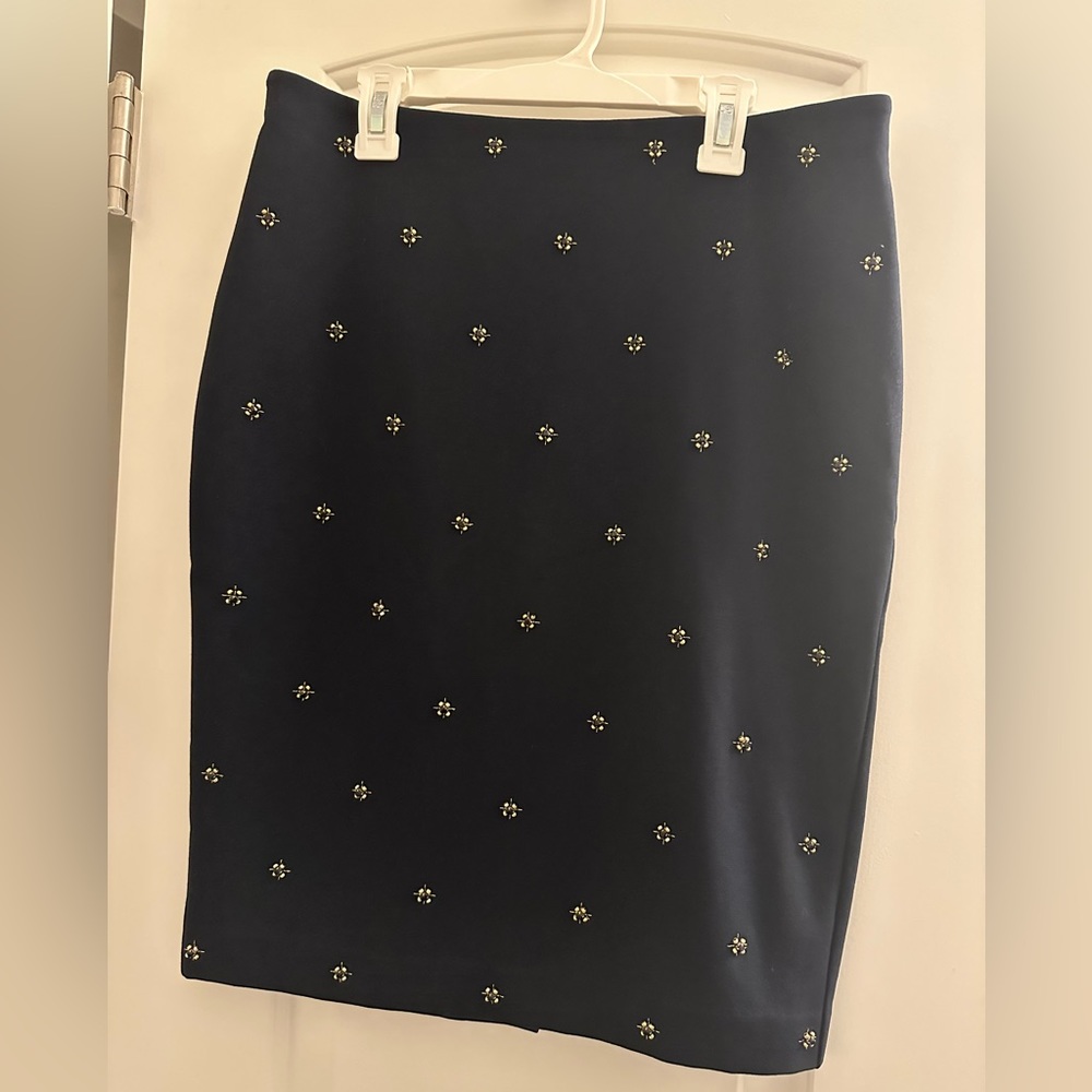 Talbots Size 6 Navy Blue Skirt w/ Rhinestone and Bead Embellishments